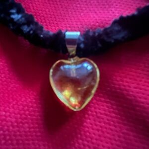 Hand Crafted Black Chenille Crochet Gold Heart Pendant Necklace Choker Handmade